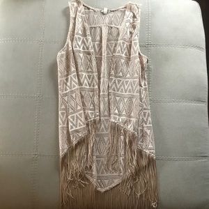 Women’s taupe fringe cardigan